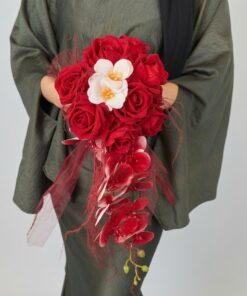 Artificial Bridal Hand Bouquet Crimson Orchid Cascade