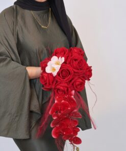 Artificial Bridal Hand Bouquet Crimson Orchid Cascade - Image 2