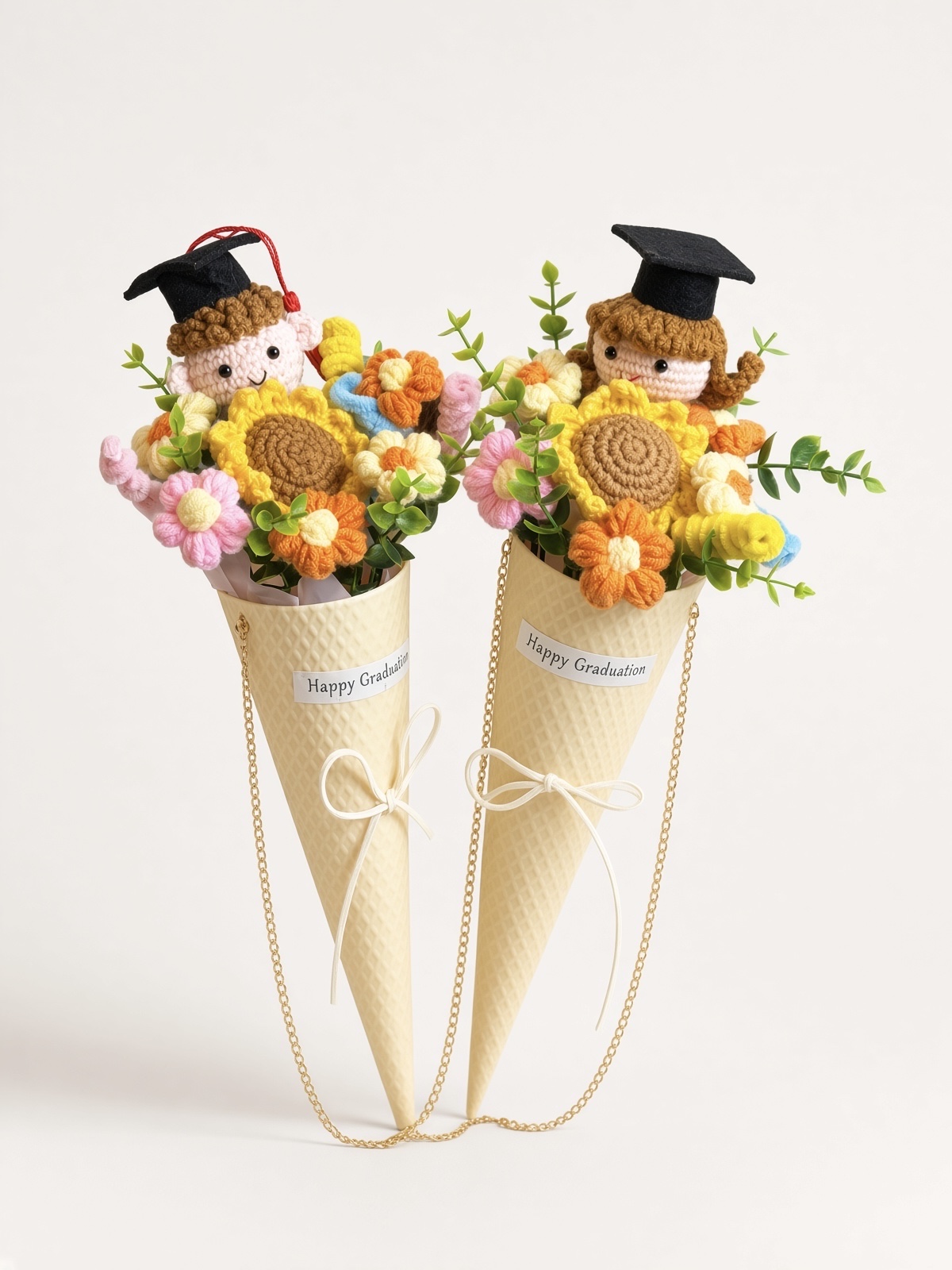 Crochet Cone Bouquet Graduate Sunshine