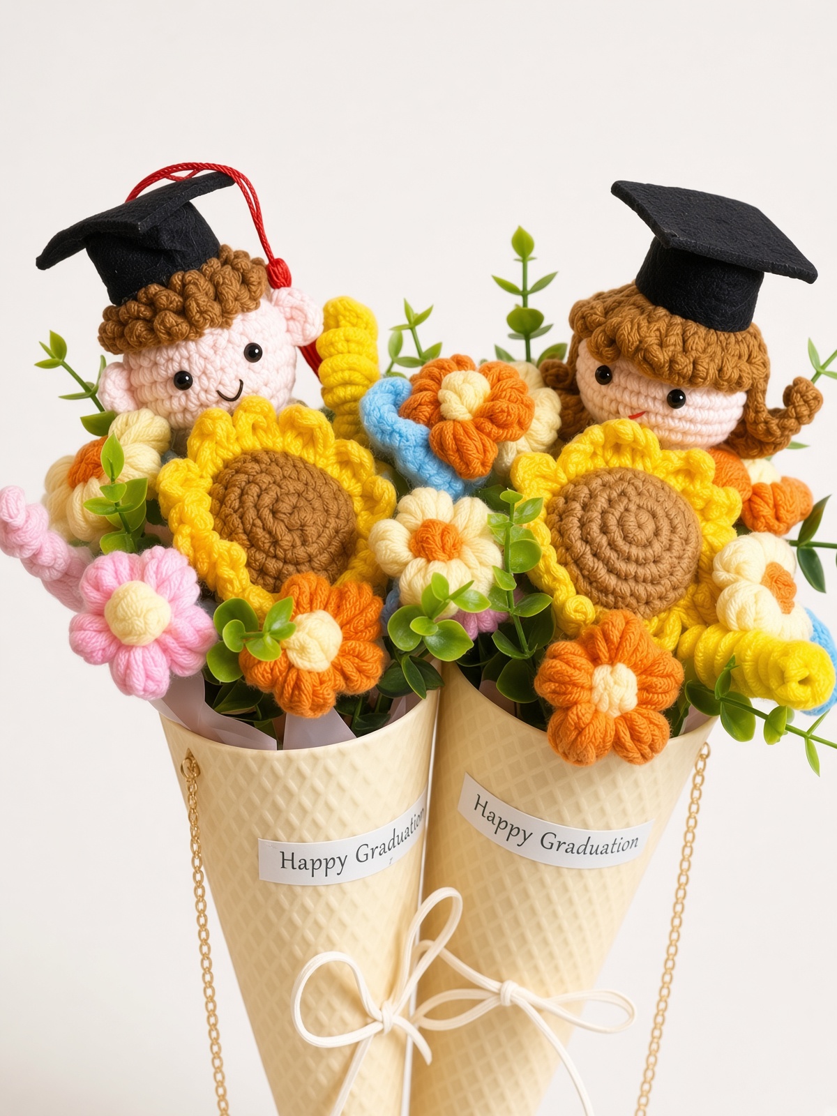 Crochet Cone Bouquet Graduate Sunshine - Image 3