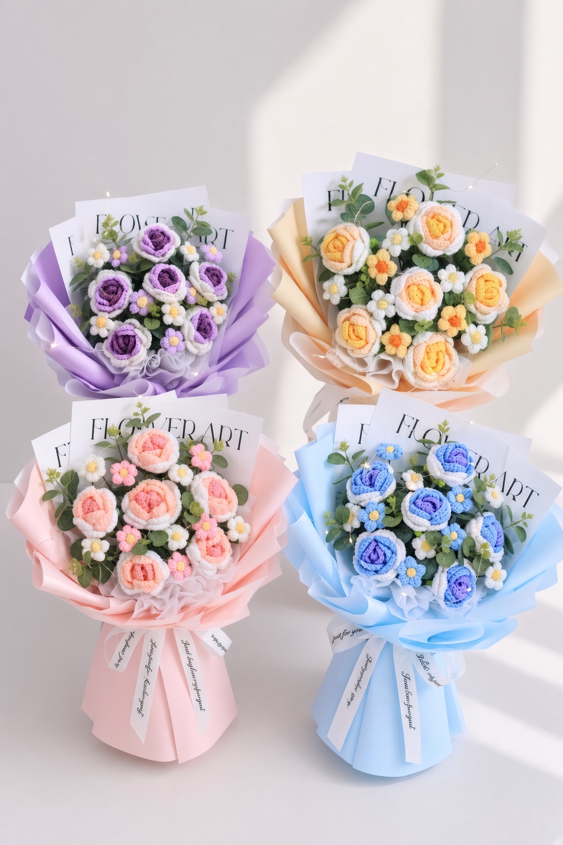 Crochet Rose Bouquet Pastel Garden