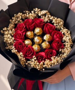 Red Soap Rose & Chocolate Ferrero Rocher Bouquet - Image 2