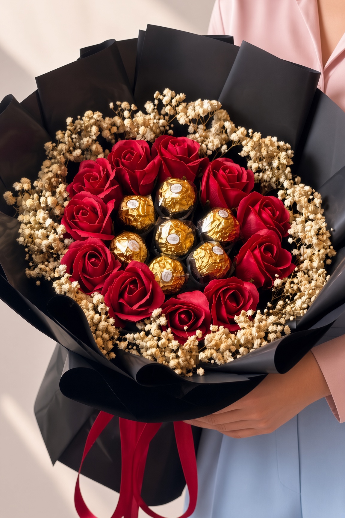Red Soap Rose & Chocolate Ferrero Rocher Bouquet - Image 2