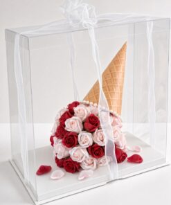 Rose Ice Cream Soap Flower Cone | Red & Blush Acrylic Gift Box