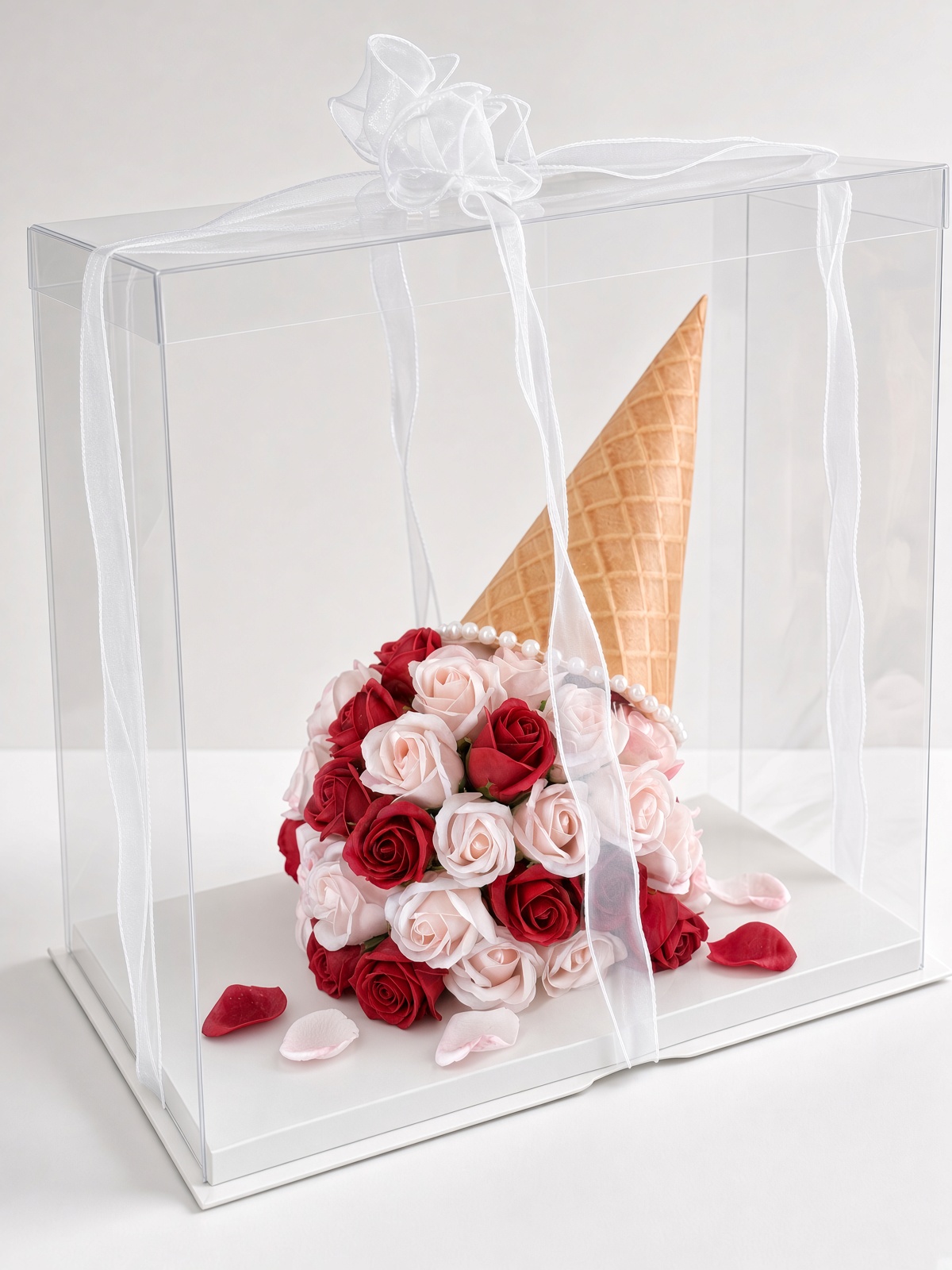 Rose Ice Cream Soap Flower Cone | Red & Blush Acrylic Gift Box