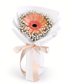 Gerbera Daisy with Baby Breath Bouquet | Single Stalk Bouquet - Image 3