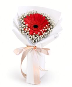 Gerbera Daisy with Baby Breath Bouquet | Single Stalk Bouquet - Image 4