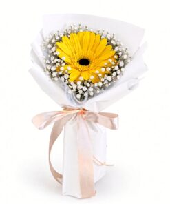 Gerbera Daisy with Baby Breath Bouquet | Single Stalk Bouquet - Image 5