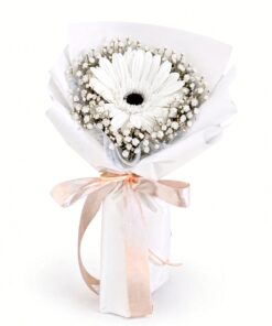 Gerbera Daisy with Baby Breath Bouquet | Single Stalk Bouquet - Image 2