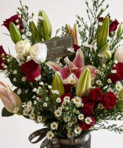 Red Rose & Lily Fresh Mixed Vase Arrangement - Image 2