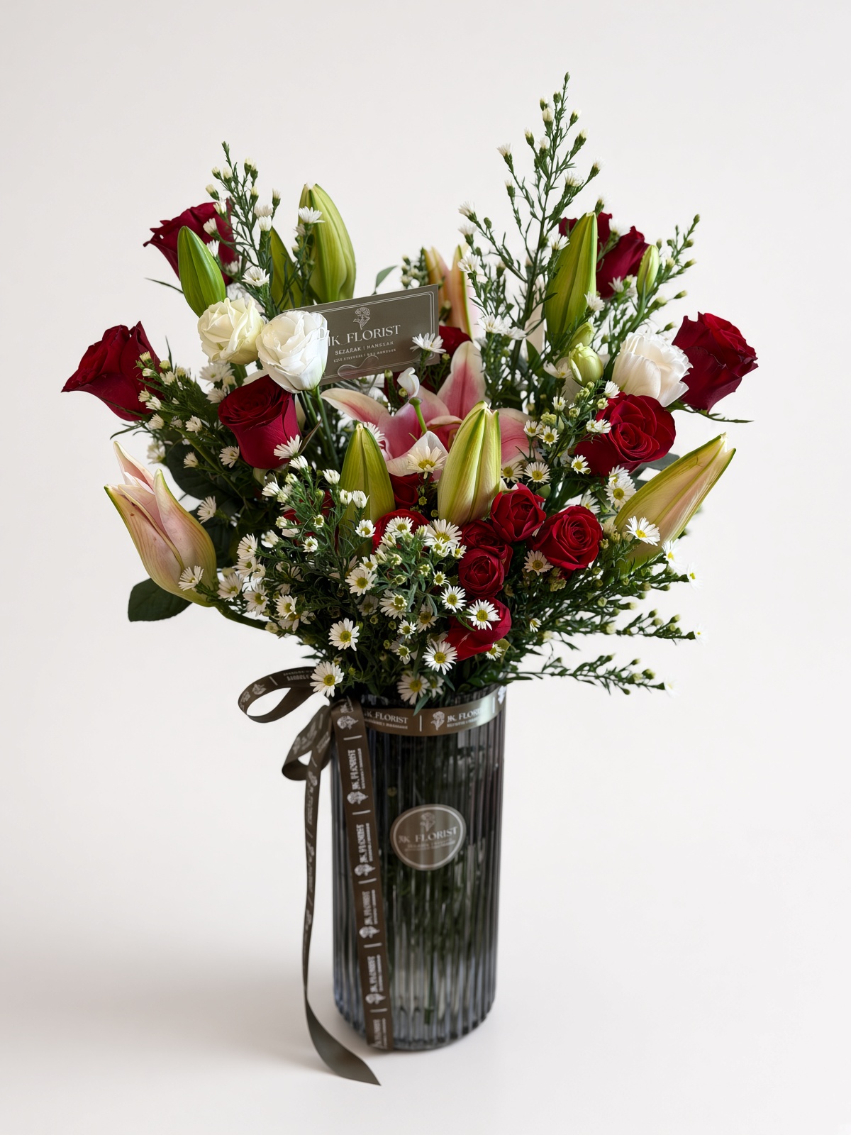 Red Rose & Lily Fresh Mixed Vase Arrangement