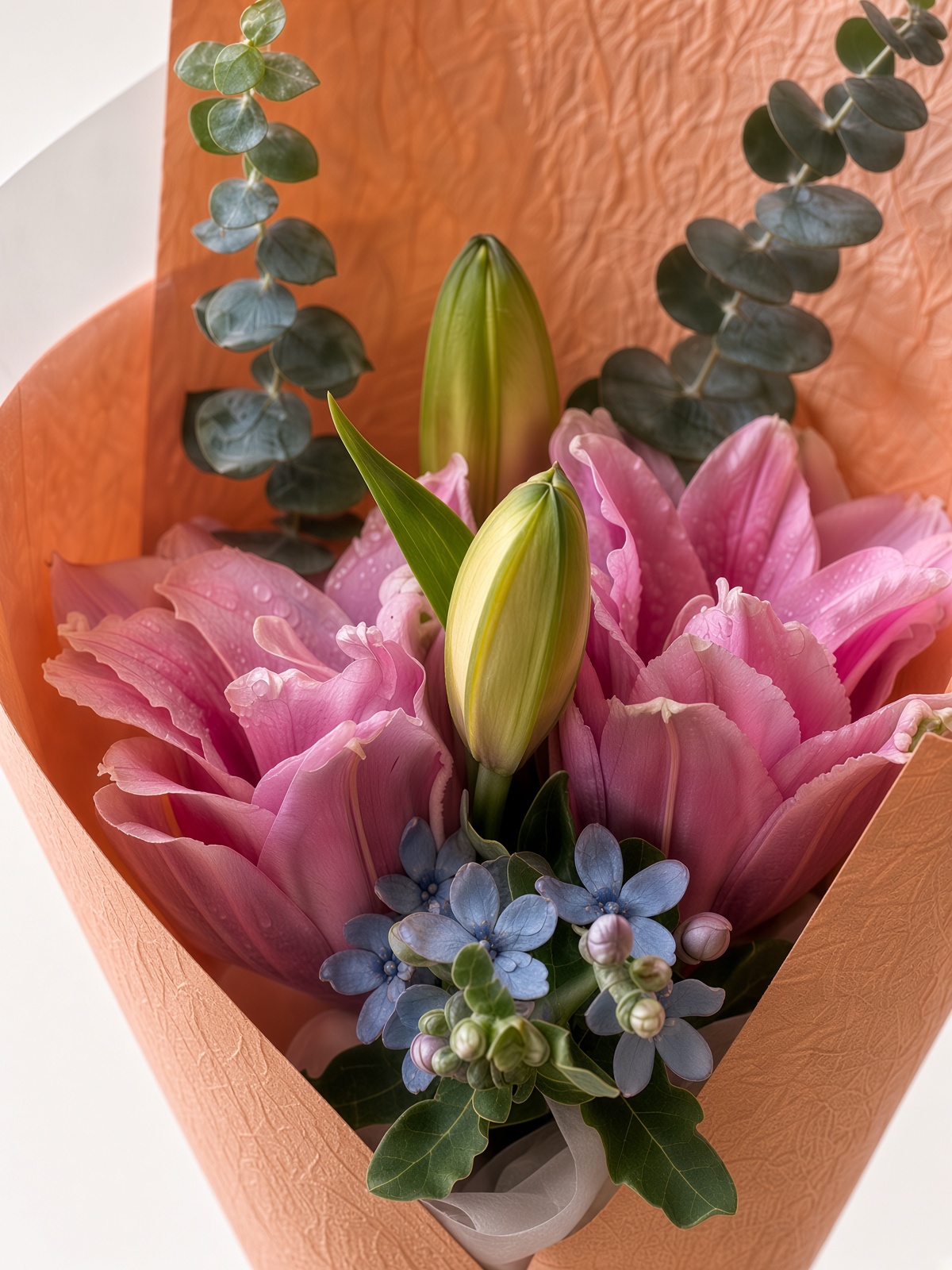 Fresh Pink Lily Bouquet with Eucalyptus | 2 stalks Lily - Image 2