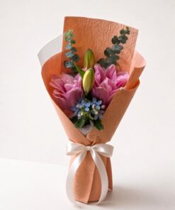 Fresh Pink Lily Bouquet with Eucalyptus | 2 stalks Lily