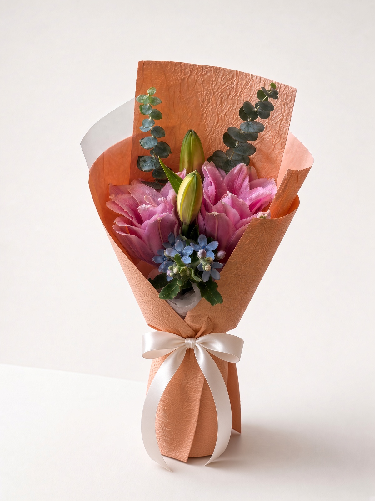 Fresh Pink Lily Bouquet with Eucalyptus | 2 stalks Lily