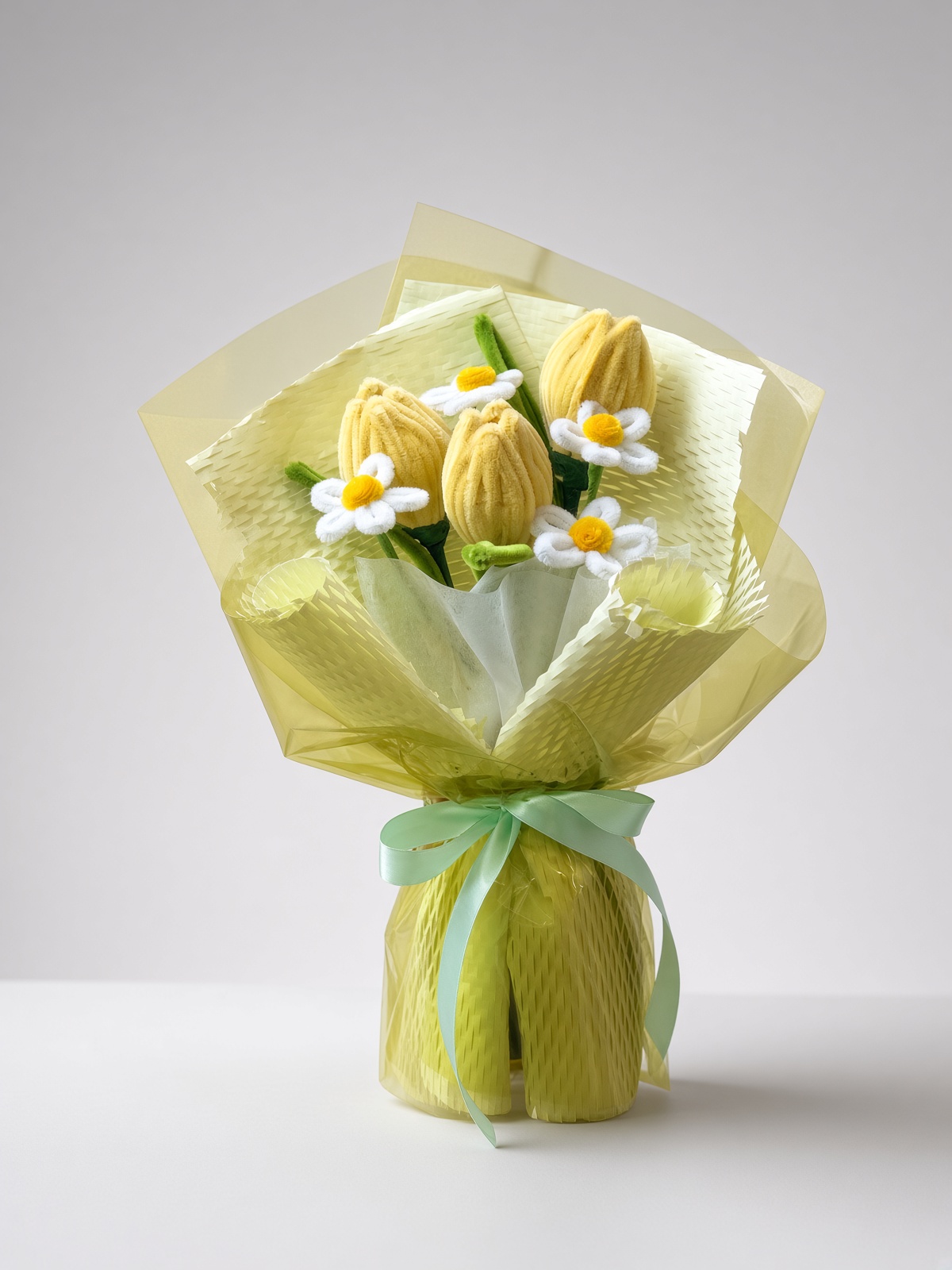 Chenille Tulip Bouquet with Chamomile | Handmade Flower Gift - Image 3
