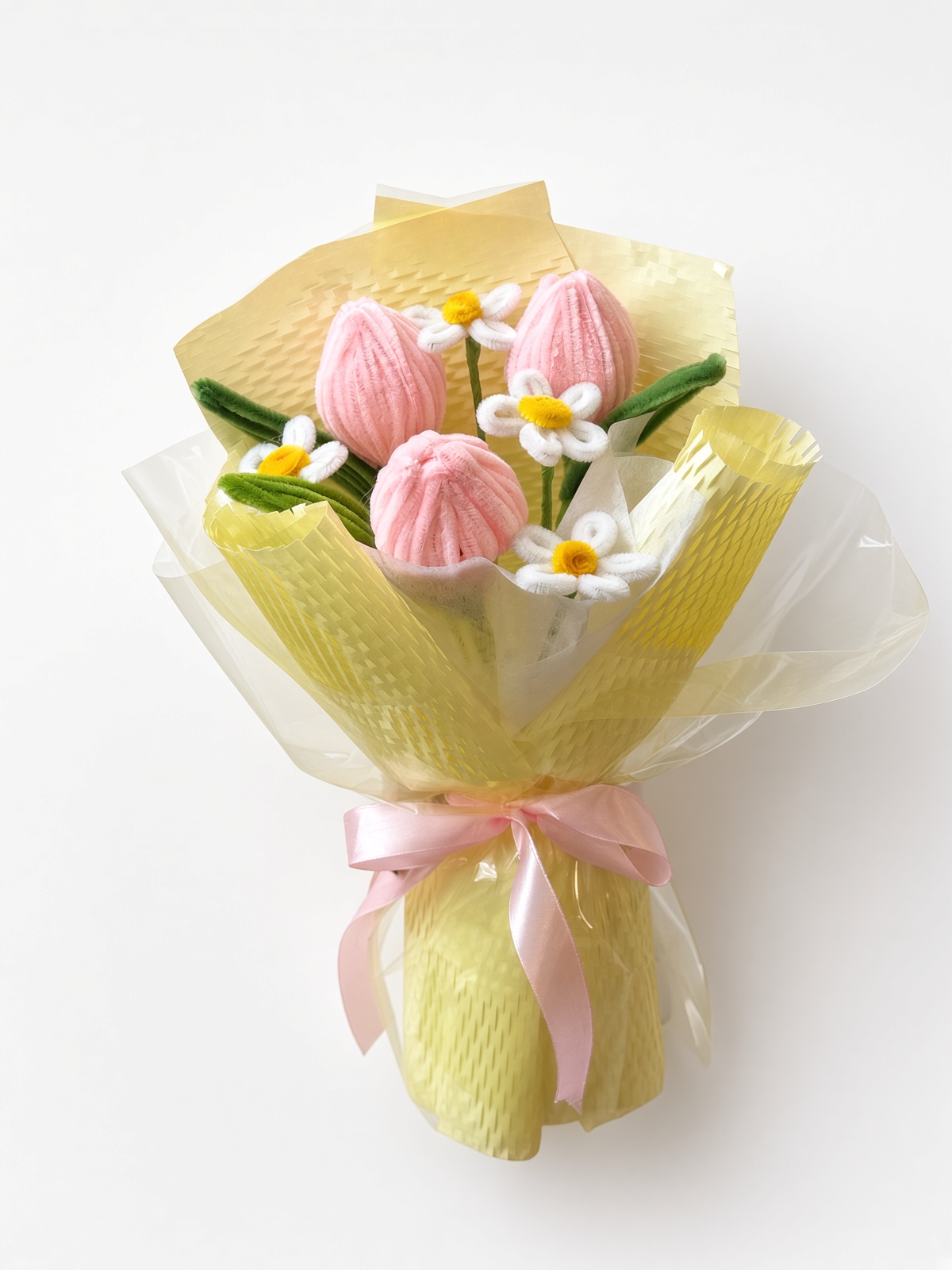 Chenille Tulip Bouquet with Chamomile | Handmade Flower Gift - Image 4