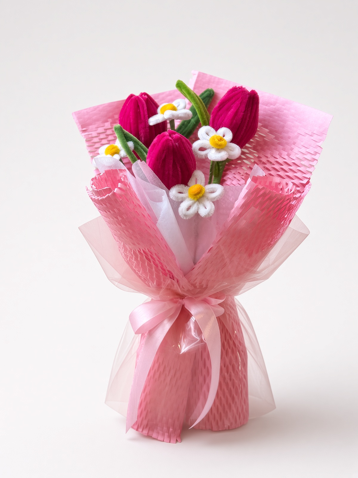 Chenille Tulip Bouquet with Chamomile | Handmade Flower Gift - Image 5