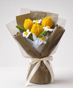 Chenille Tulip Bouquet with Chamomile | Handmade Flower Gift - Image 6