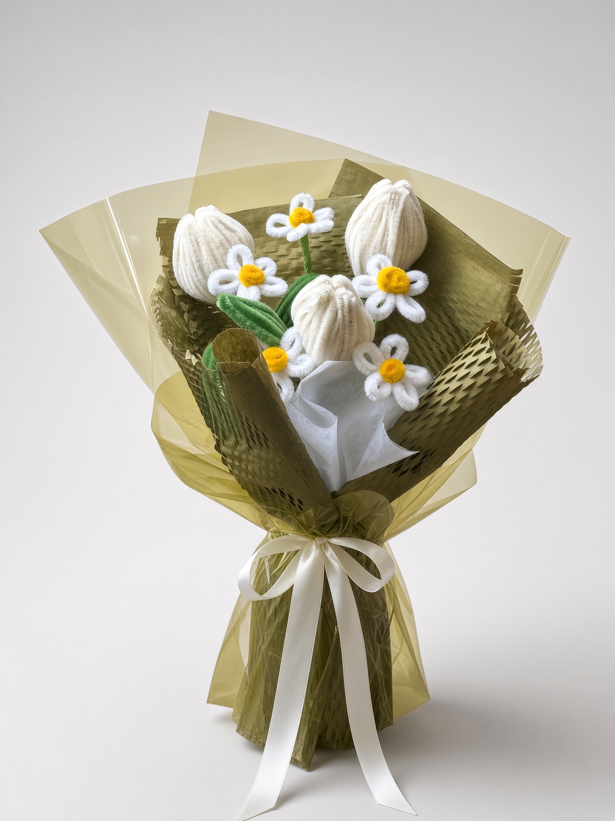Chenille Tulip Bouquet with Chamomile | Handmade Flower Gift - Image 2