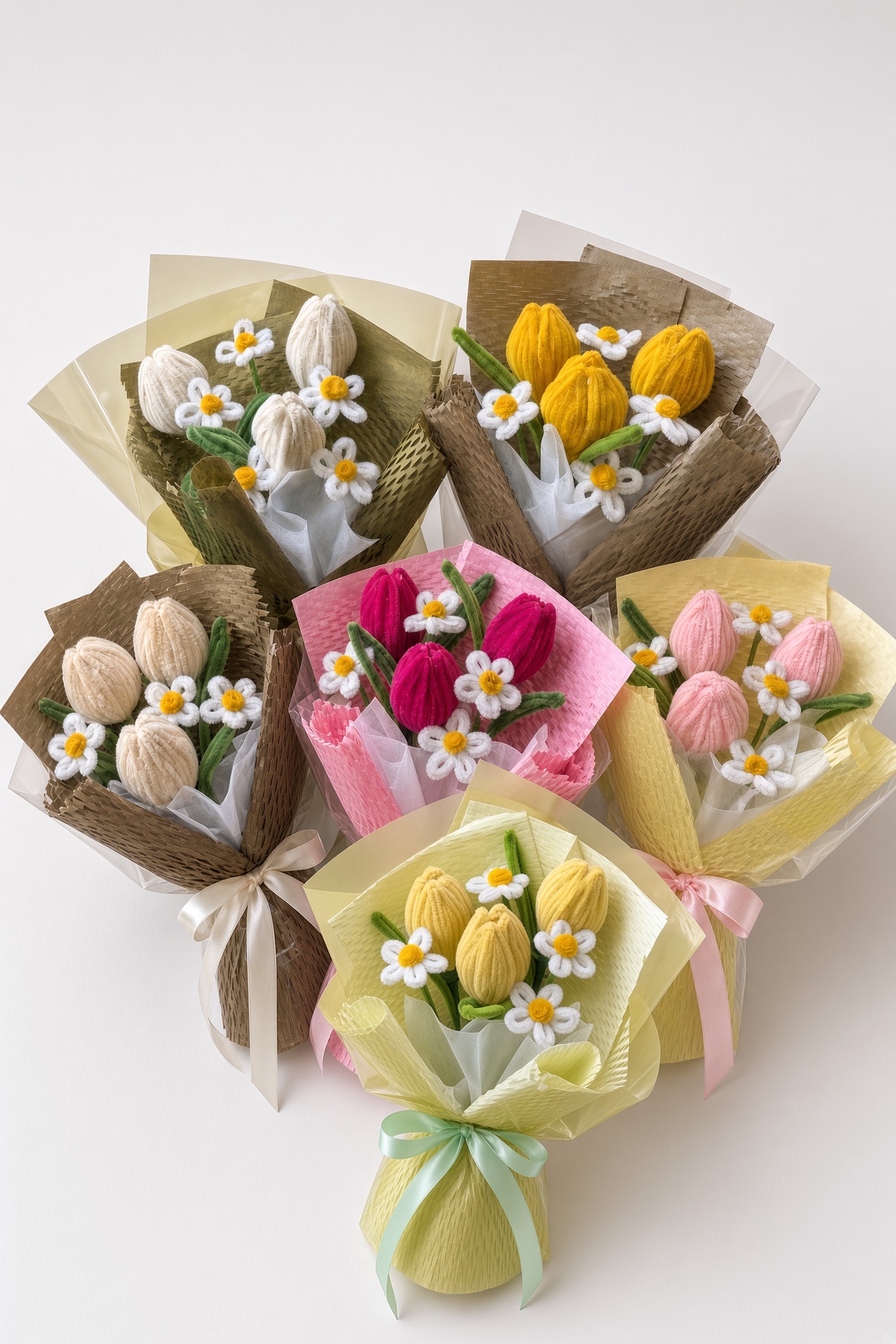 Chenille Tulip Bouquet with Chamomile | Handmade Flower Gift