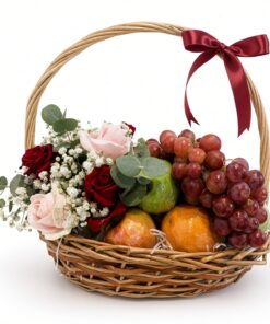 Rose Fresh Fruit Basket | Roses, Grapes & Seasonal Fruits