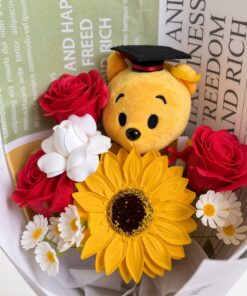 Pooh Bear Sunflower Graduation Soap Flower Bouquet - Image 2
