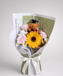 Graduation Teddy Sunflower Soap Flower Bouquet - Image 2