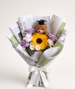 Graduation Teddy Sunflower Soap Flower Bouquet - Image 2