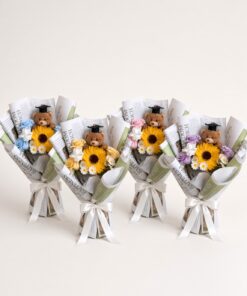 Graduation Teddy Sunflower Soap Flower Bouquet