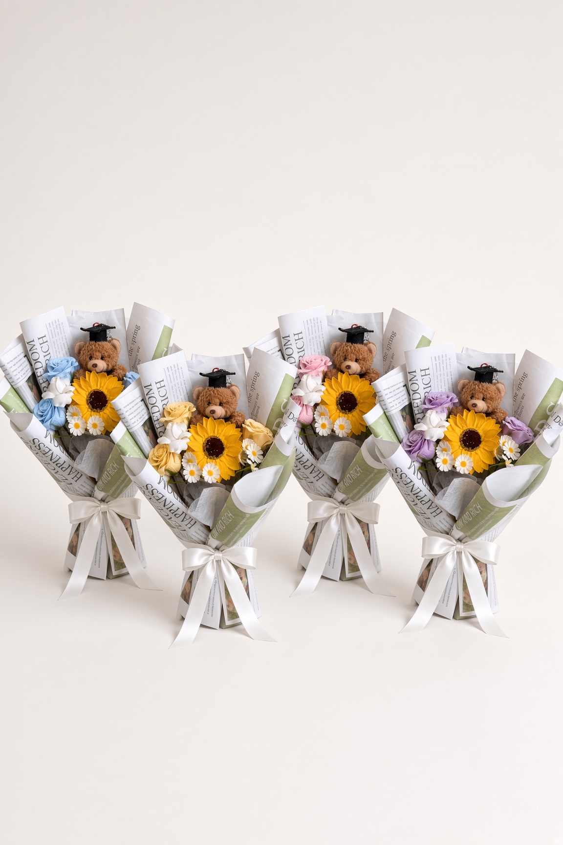 Graduation Teddy Sunflower Soap Flower Bouquet