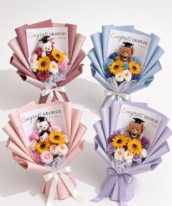 Congrats Graduate Soap Flower Bouquet with Teddy Bear