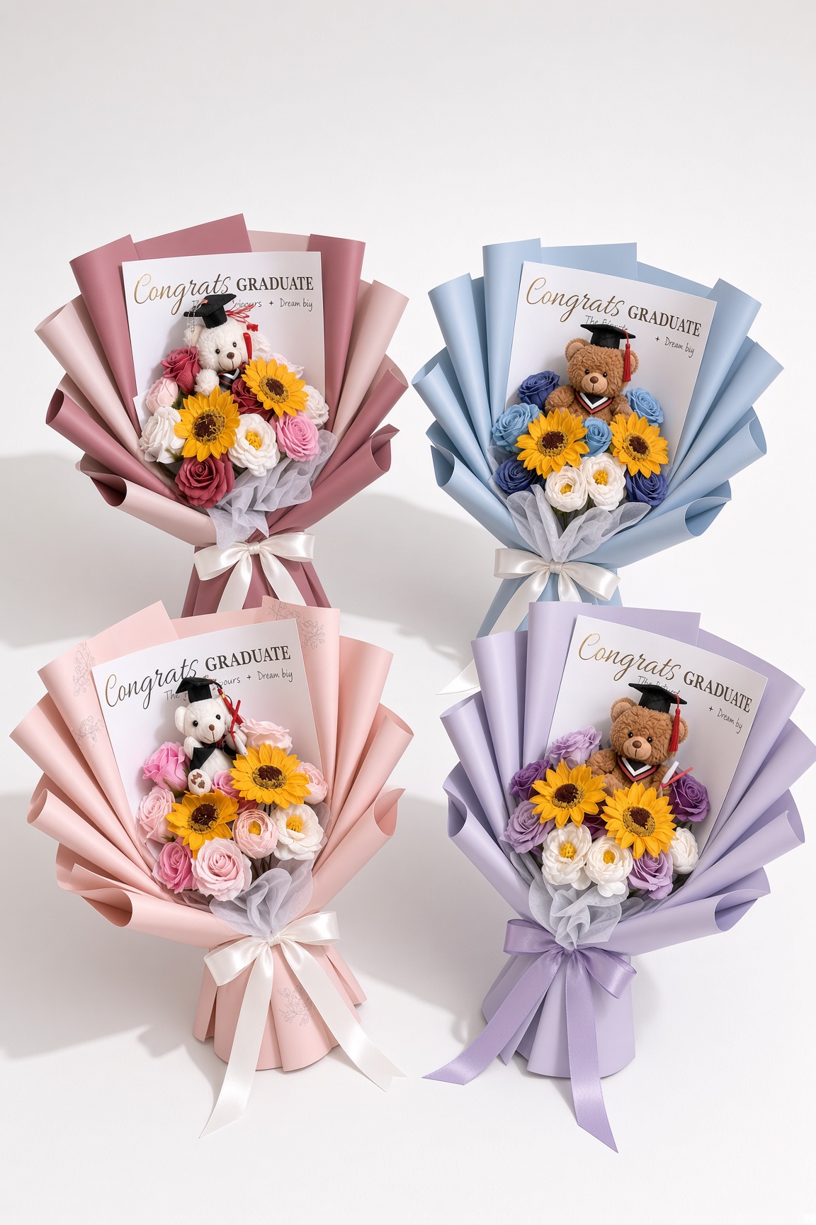 Congrats Graduate Soap Flower Bouquet with Teddy Bear