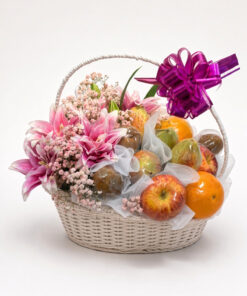 Pink Lily Fresh Fruit Basket | Stargazer Lilies, Pears & Seasonal Fruits