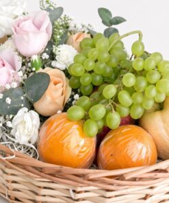 Pastel Rose Fresh Fruit Basket | Blush Roses, Grapes & Seasonal Fruits - Image 2