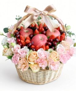 Berry & Rose Fresh Fruit Basket | Strawberries, Cherries & Roses