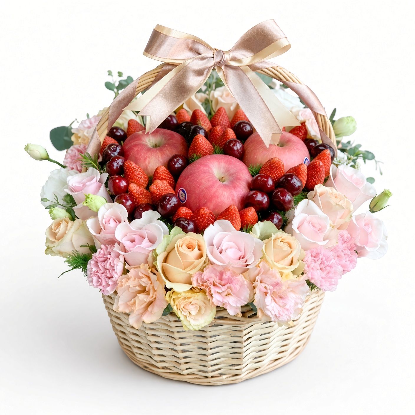 Berry & Rose Fresh Fruit Basket | Strawberries, Cherries & Roses