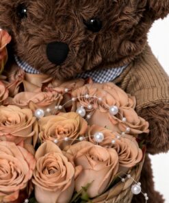 Teddy Bear Cappuccino Rose Basket | Flower Gift - Image 3