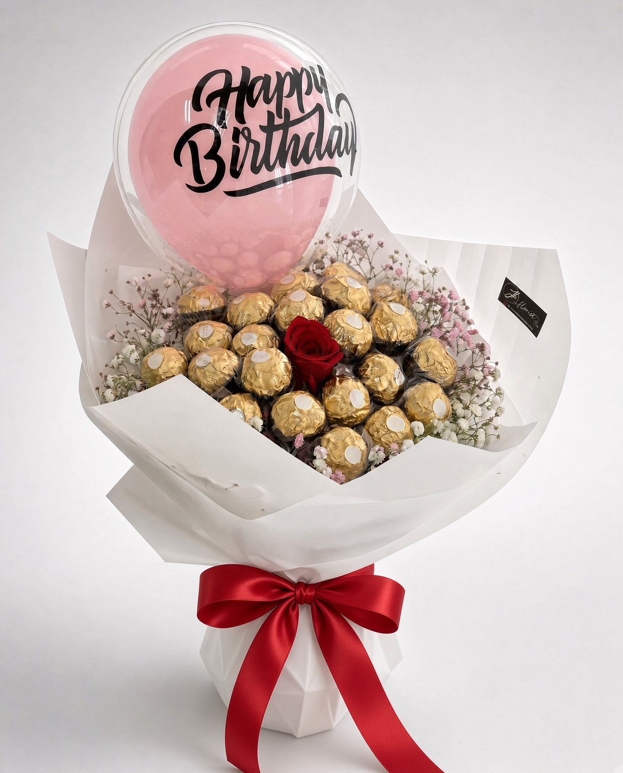 Ferrero Chocolate Bouquet with Rose & Balloon