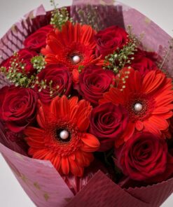Fresh Red Rose & Gerbera Daisy Bouquet | Mixed Red Flower - Image 2