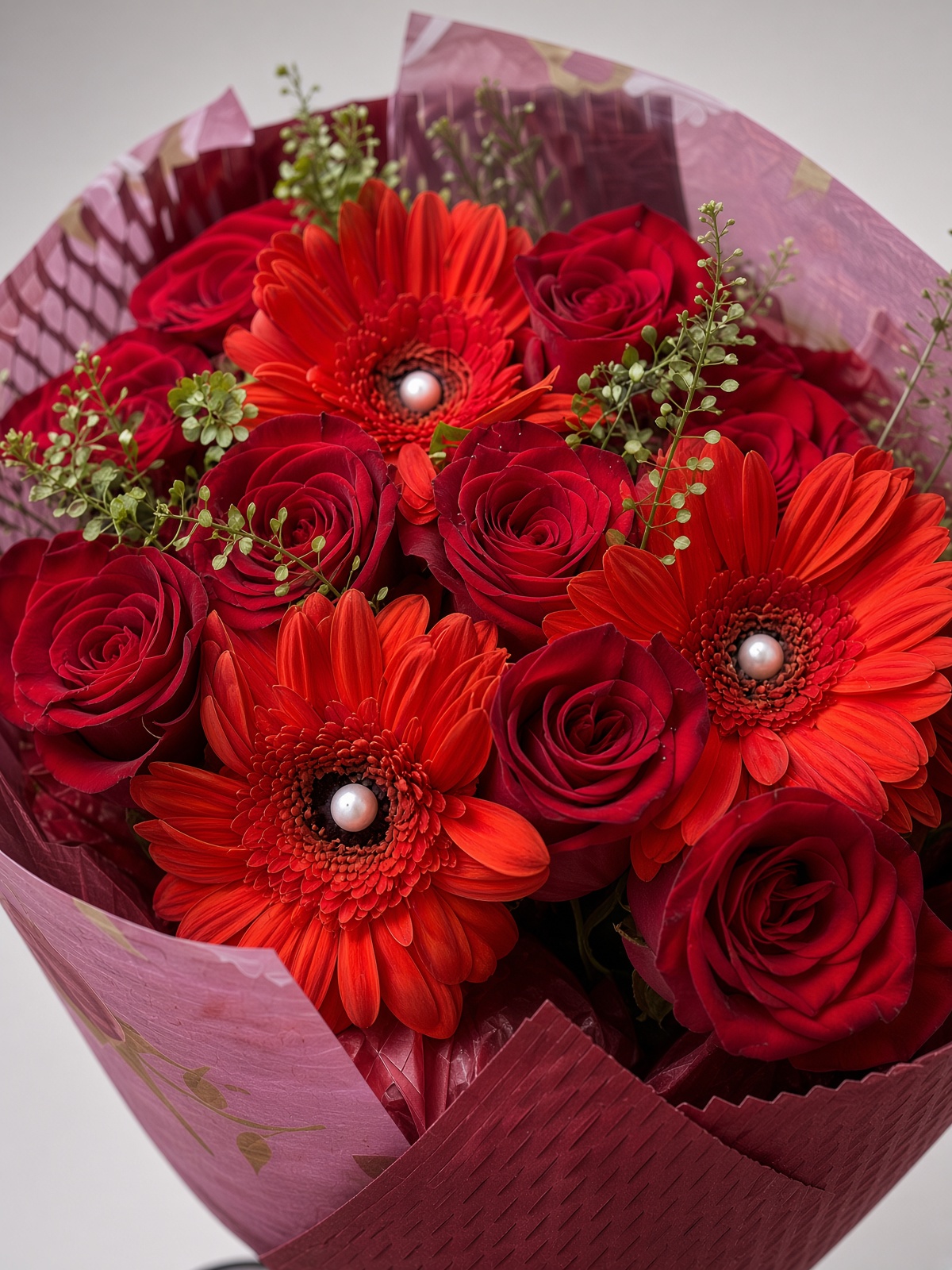 Fresh Red Rose & Gerbera Daisy Bouquet | Mixed Red Flower - Image 2
