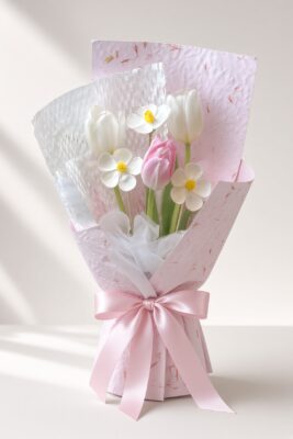 Fresh Pink & White Tulip Bouquet | 3 stalks Tulip Bouquet