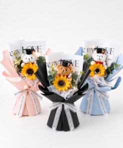 Soap Flower Graduation Bouquet with LED Lights & Teddy Bear