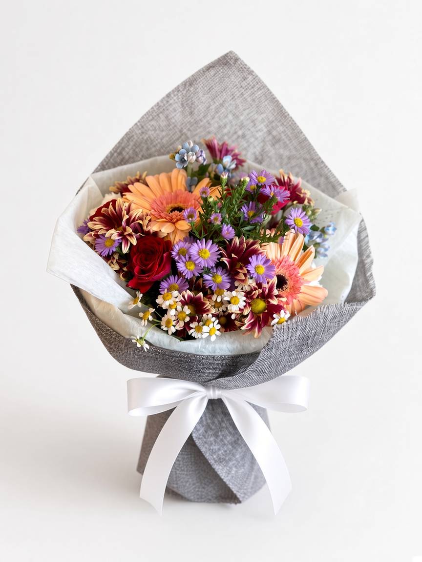 Fresh Mixed Flower Bouquet | Gerbera, Rose & Purple Asters