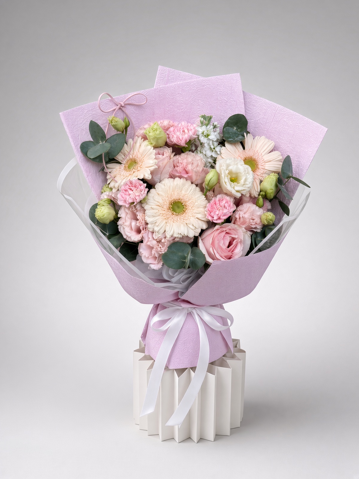 Fresh Pastel Mixed Bouquet | Pink Roses, Gerberas & Eustomas