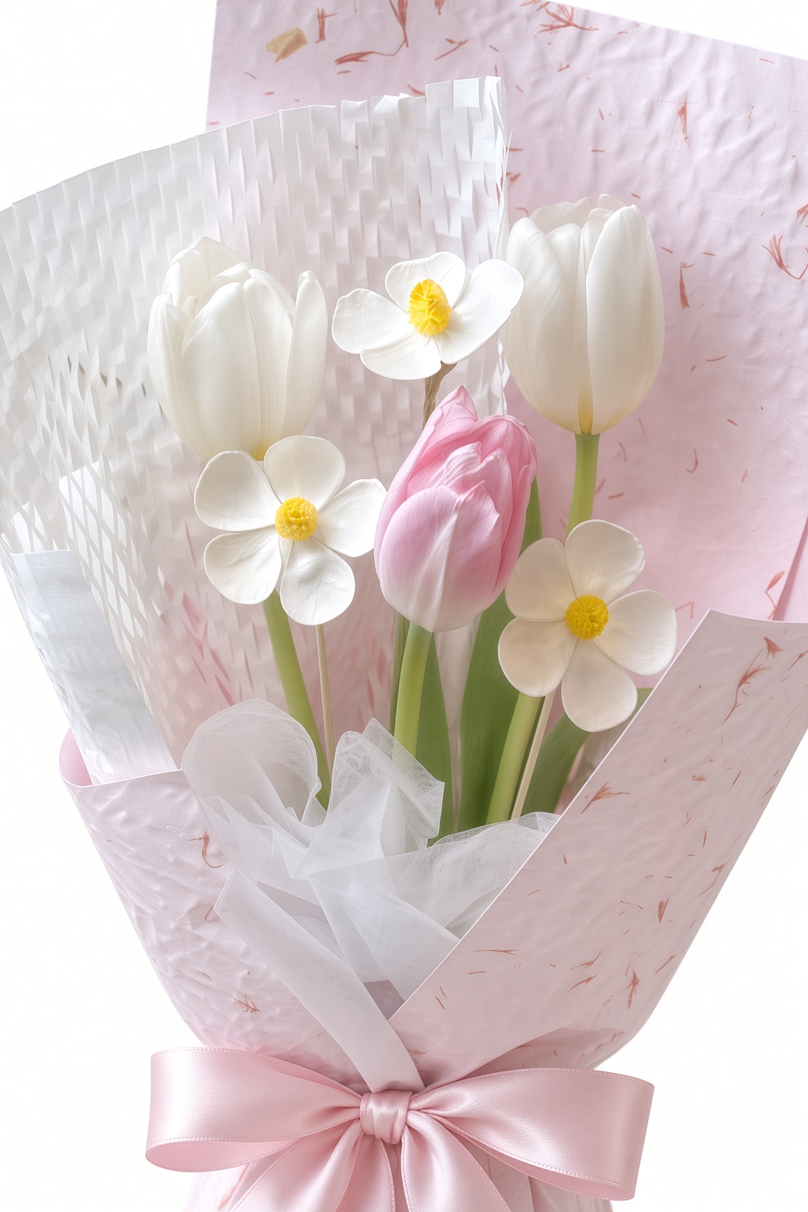 Fresh Pink & White Tulip Bouquet | 3 stalks Tulip Bouquet - Image 2