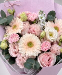 Fresh Pastel Mixed Bouquet | Pink Roses, Gerberas & Eustomas - Image 2