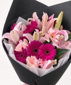 Fresh Pink Lily & Hot Pink Gerbera Bouquet - Image 2