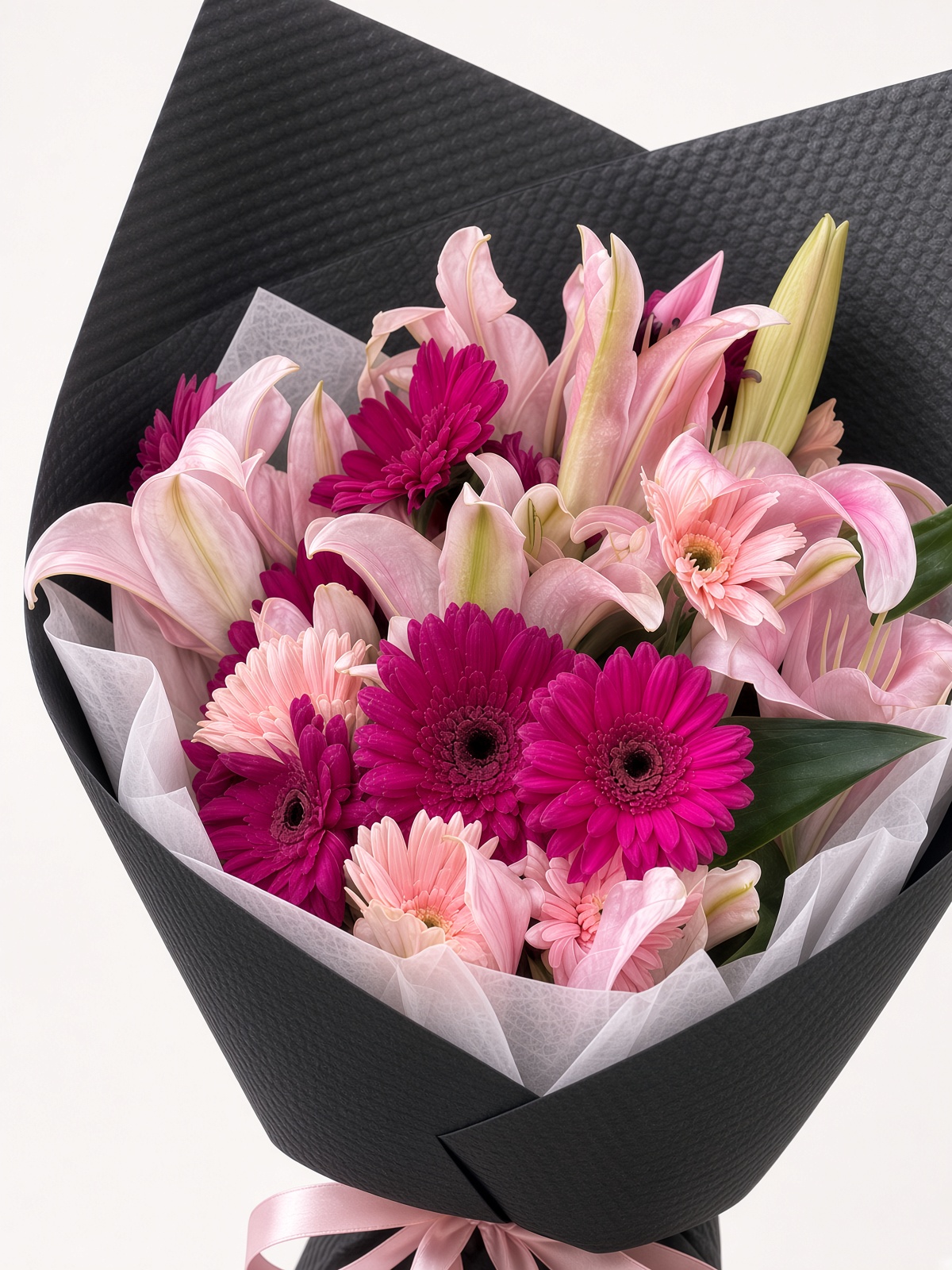Fresh Pink Lily & Hot Pink Gerbera Bouquet - Image 2