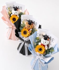 Soap Flower Graduation Bouquet with LED Lights & Teddy Bear - Image 2