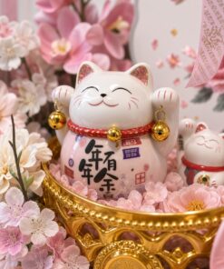 Lucky Cat Flower Gift Box | Soap & Artificial Pink Flower Display | Prosperity Opening Box - Image 2
